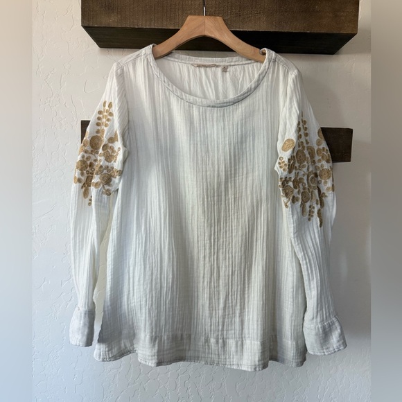 Soft Surroundings|Boho Off-white Gauze Blouse with Embroidered Gold florals•••XL - Picture 8 of 15